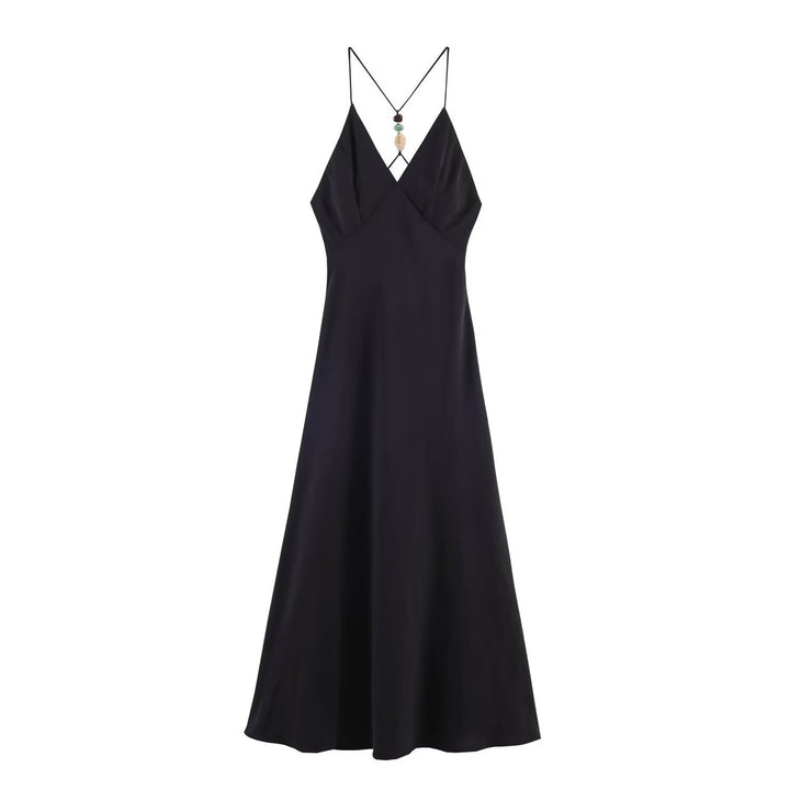 Dame Maxikjole med delikat spaghetti stroppdesign og elegant drapering Skjora