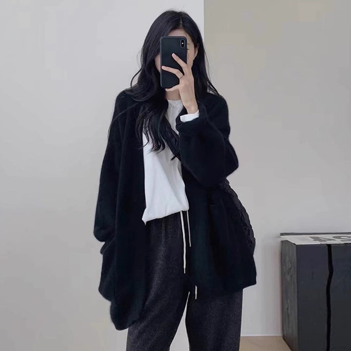 Damer Cozy Strikket Cardigan med Dyp V-Hals og Lommer