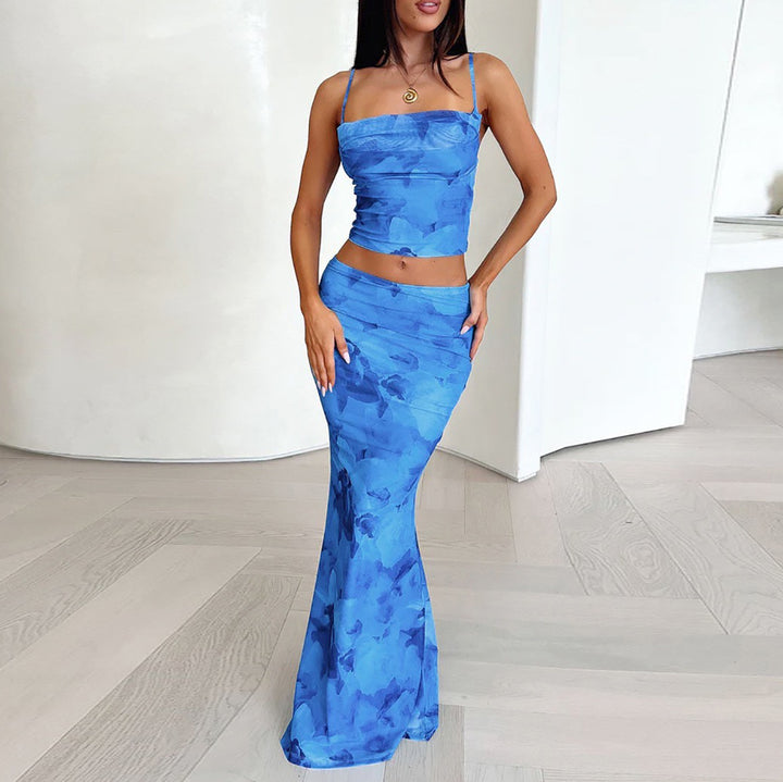 Dame Elegant cropped topp og svingende maxi-bukse sett Skjora