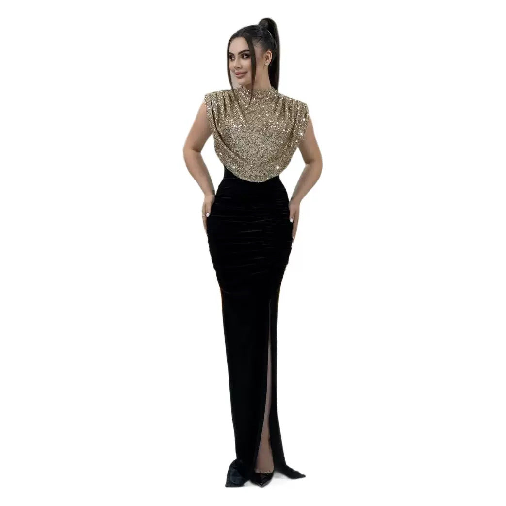 Kvinnens Glamorous Maxi Kjole med Glitrende Topp og Figurformende Skjæring Skjora