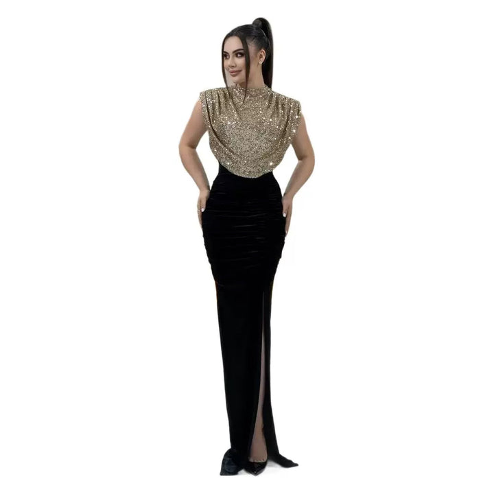 Kvinnens Glamorous Maxi Kjole med Glitrende Topp og Figurformende Skjæring Skjora