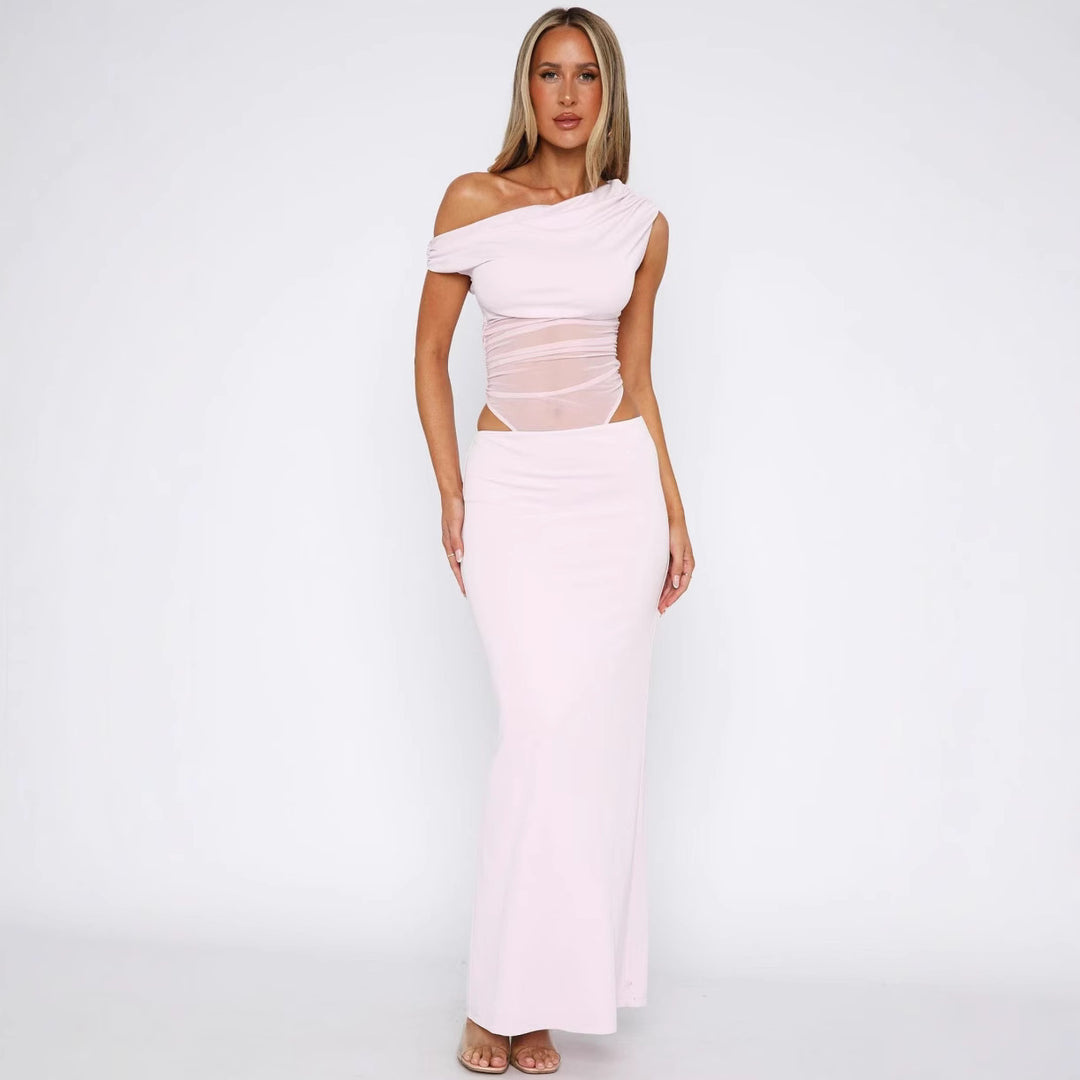 Damer Elegant Maxikjole med asymmetrisk snitt og transparente innsatser Skjora