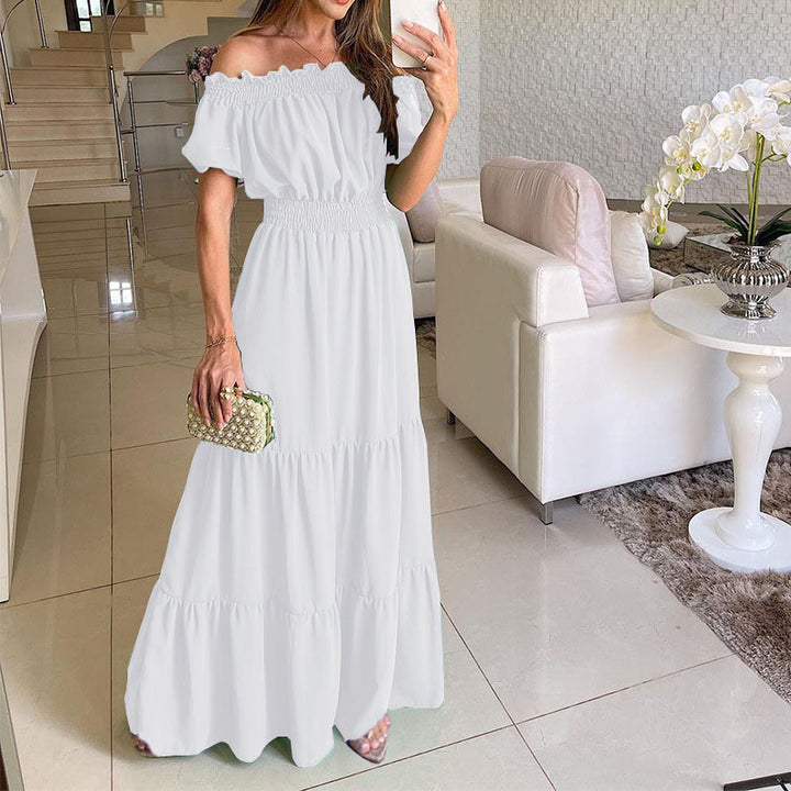 Dame Maxikjole med off-shoulder design og voluminøse ruffle detaljer Skjora