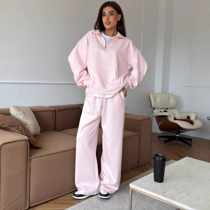 Dame Oversized Sweatshirt og vid-cut Bukser Sett Skjora