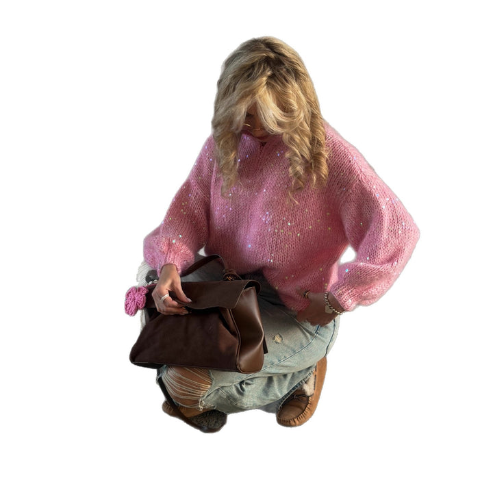 Kvinnes Glitter Genser med Casual Cut og Høy Krage Skjora