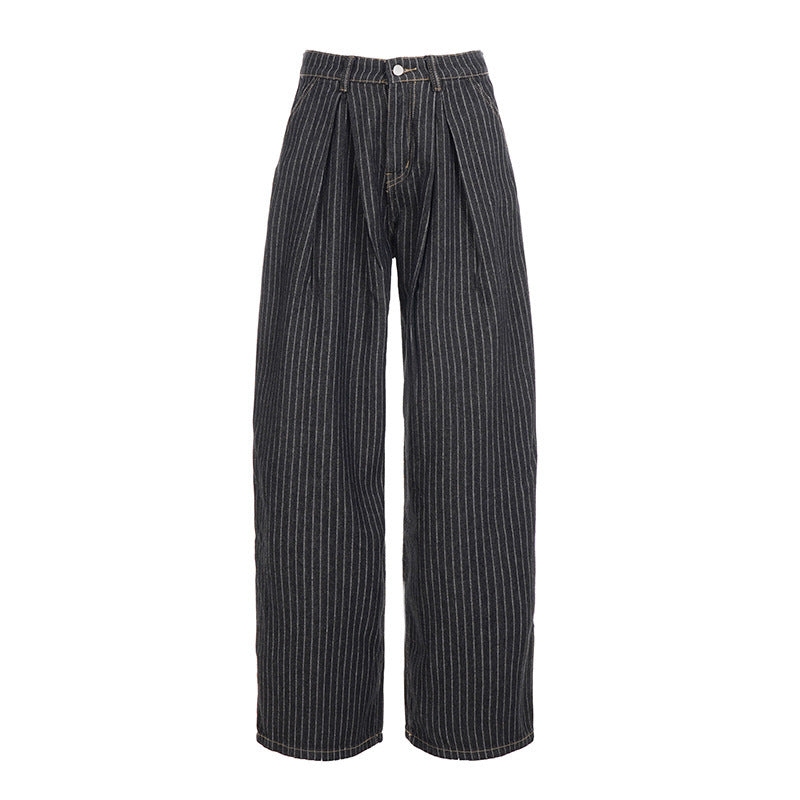 Damer Bred Høytaljede Stripete Jeans Skjora