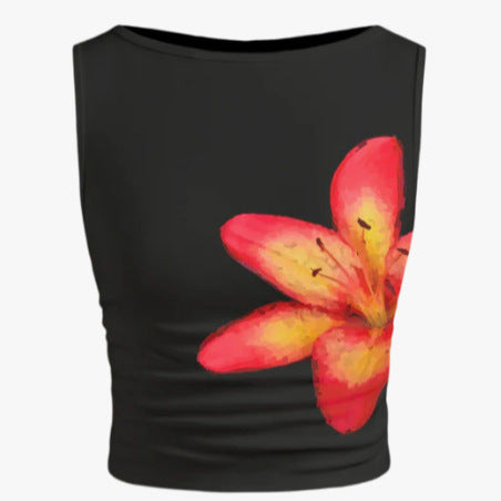 Dame ermeløs Crop-Top med blomstermotiv og tettsittende snitt Skjora