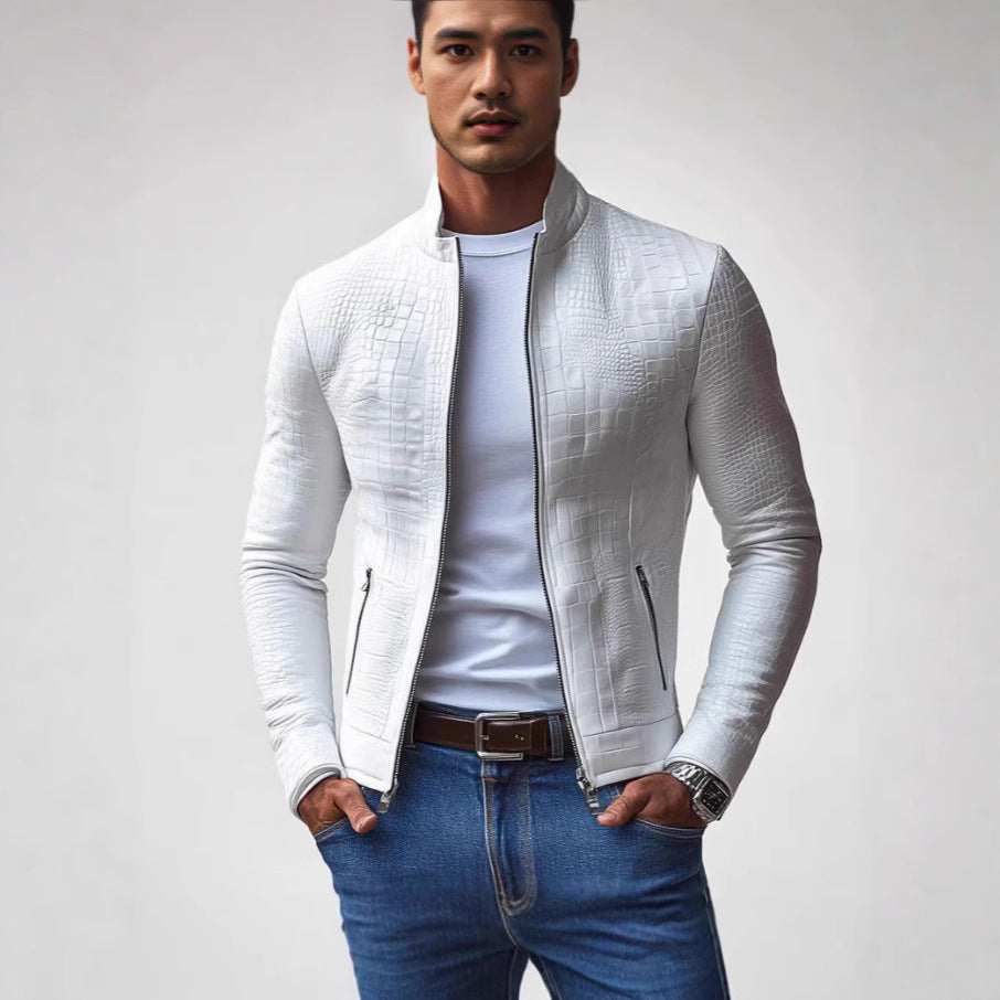 Herren stilige faux skinnjakke med strukturert design Skjora