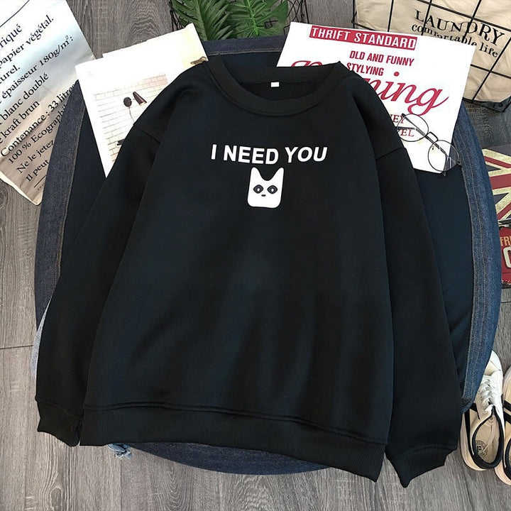 Dame sweatshirt med søtt kattemotiv Skjora