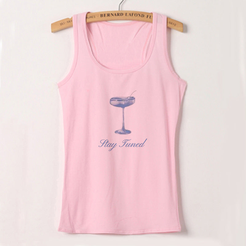 Dame ermeløs Camisole med frisk Cocktailmotiv Skjora