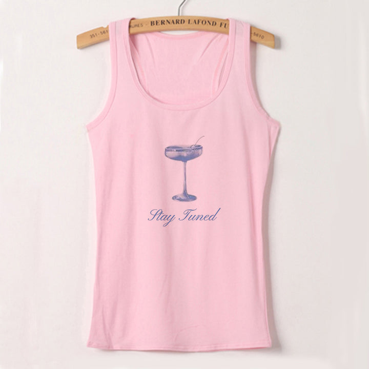 Dame ermeløs Camisole med frisk Cocktailmotiv Skjora
