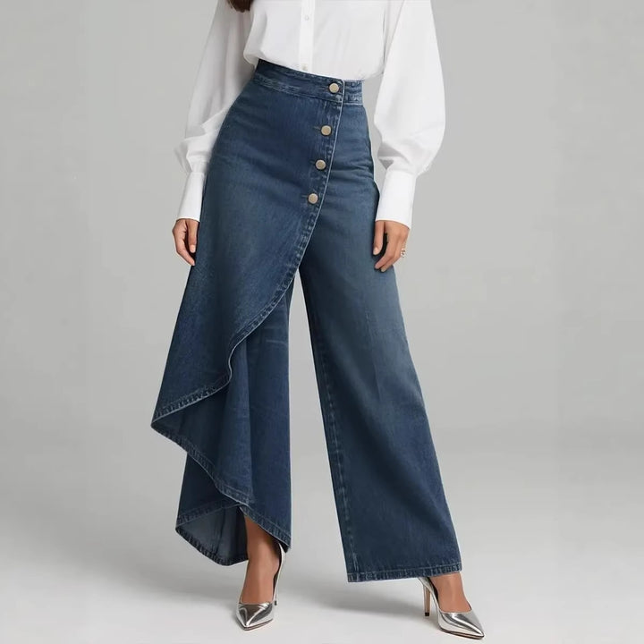 Kvinnens jeans skjørt med asymmetrisk snitt og knappedetaljer Skjora