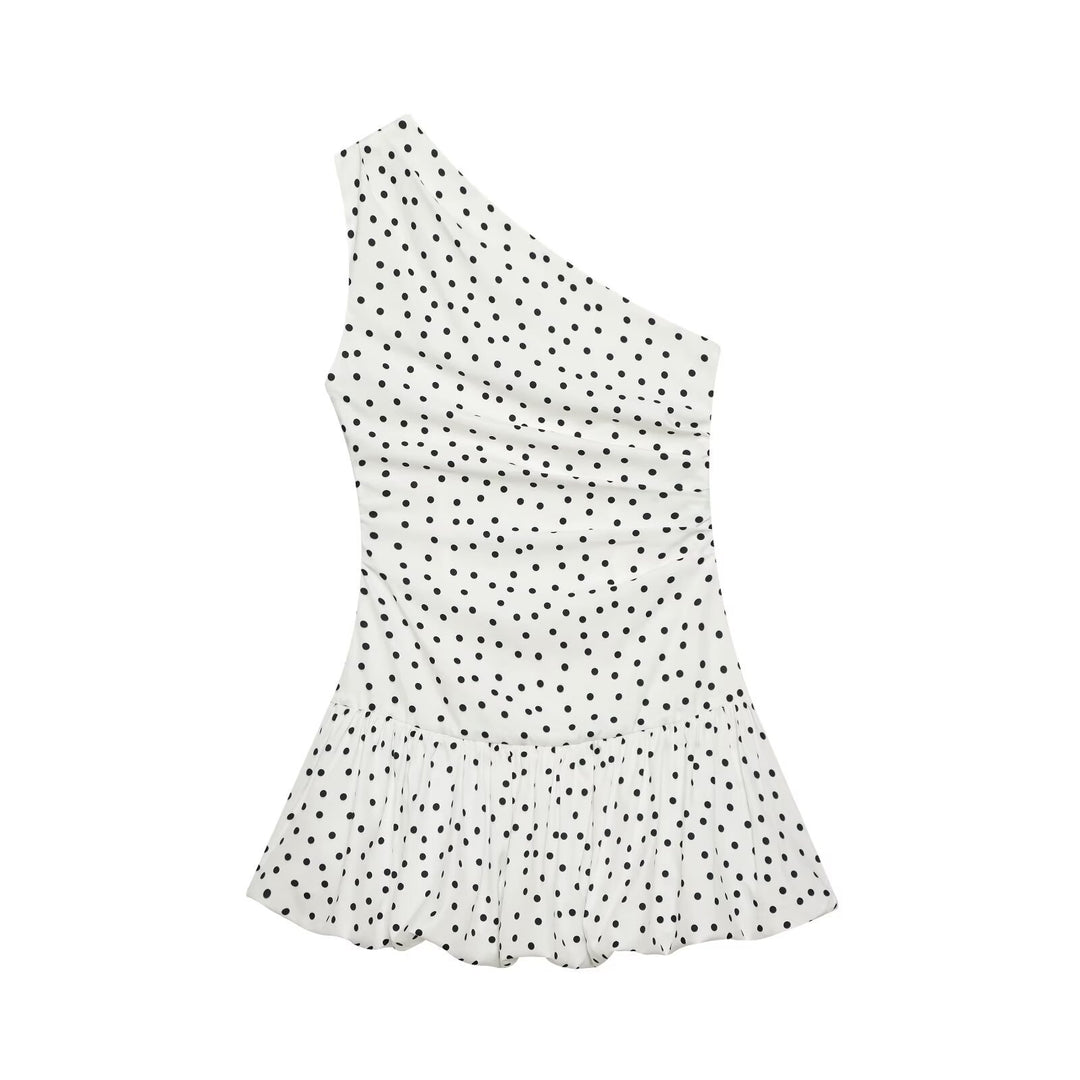 Dame Polka-Dots Minikjole med asymmetrisk U-hals Skjora