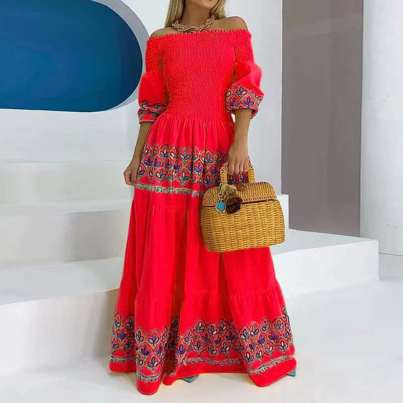 Kvinnes Boho Maxi Kjole med Avtakbare Ermer Design og Lekfull Broderi Detalj