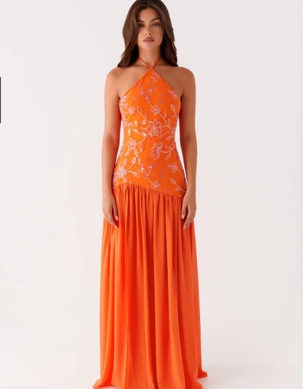 Damer Elegant Maxi Kjole med Blomstertrykk og Utrigning Skjørt Skjora