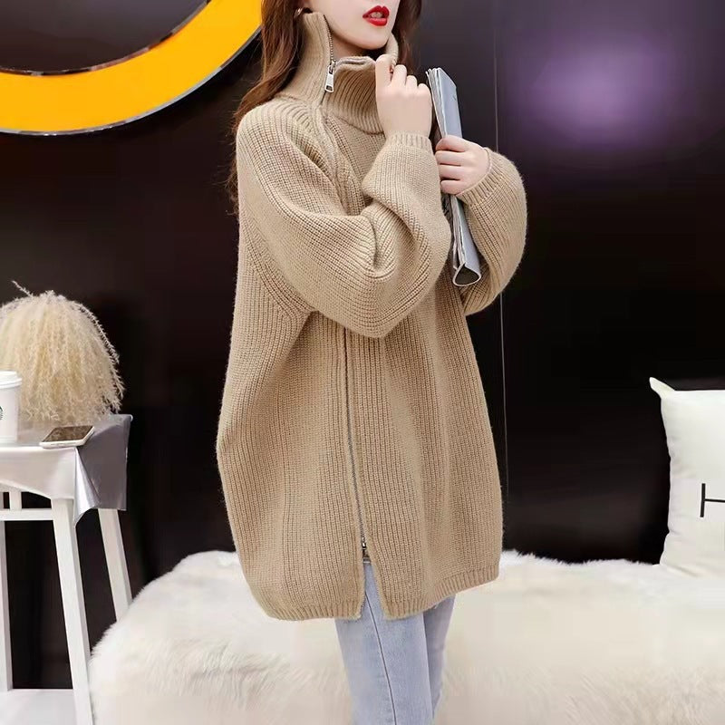 Kvinnes Oversized Turtleneck Genser med Sidelås og Ribbemønster Skjora