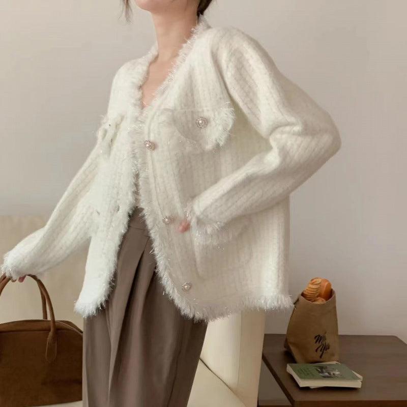 Kvinne cardigan med dekorative perler og frynsete detaljer Skjora