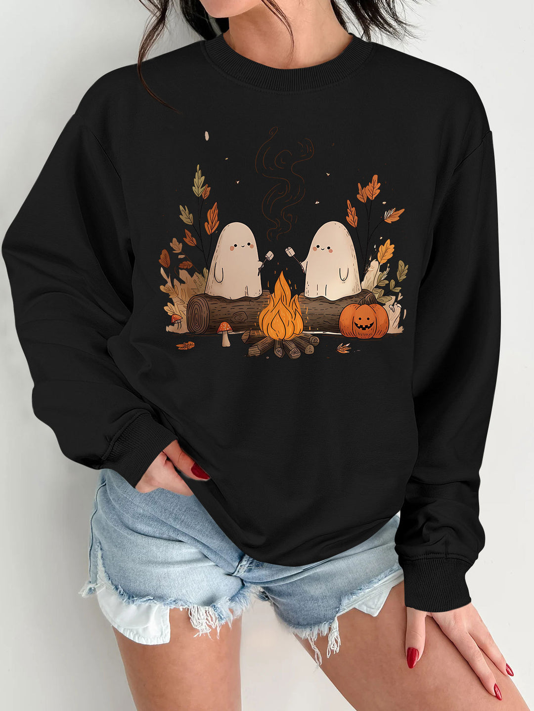 Dame sweatshirt med leken skummel motiv og komfortabel passform Skjora