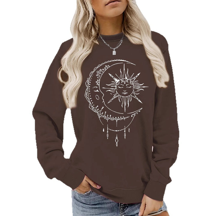 Dames sweatshirt med kunstnerisk sol- og måne-design Skjora