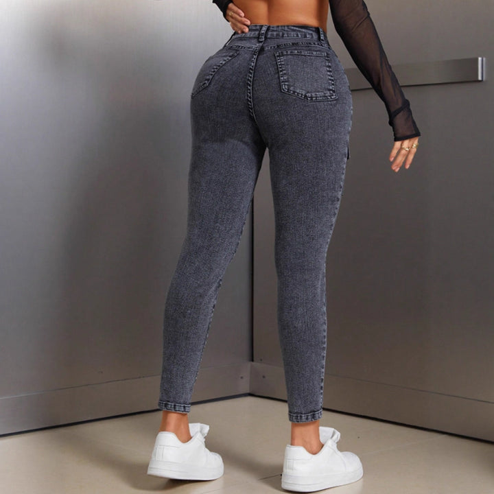 Damen High-Waist Jeans med praktiske klafflommer og smal ben Skjora