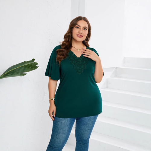 Damer blusenshirt med elegant hullbroderi og vid utskjærte ermer Skjora