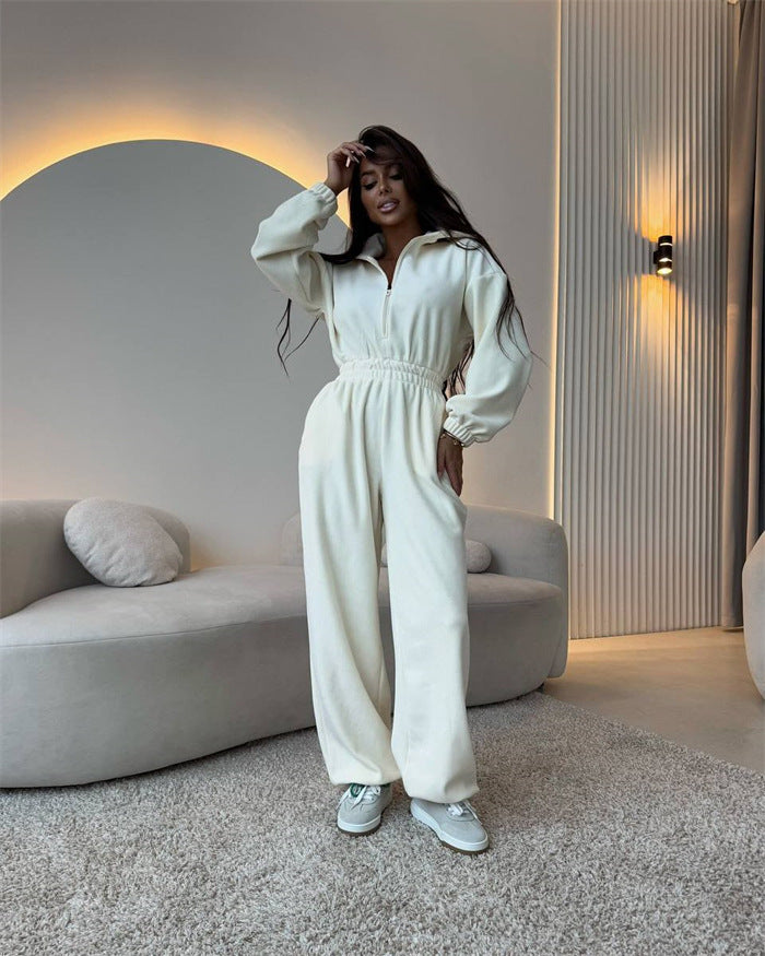 Damer fleece overall med halv glidelås og elastisk midjebånd Skjora