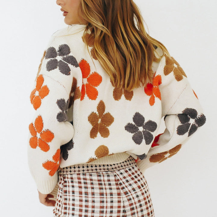 Damer koselig cardigan med fargerik blomsterdesign Skjora