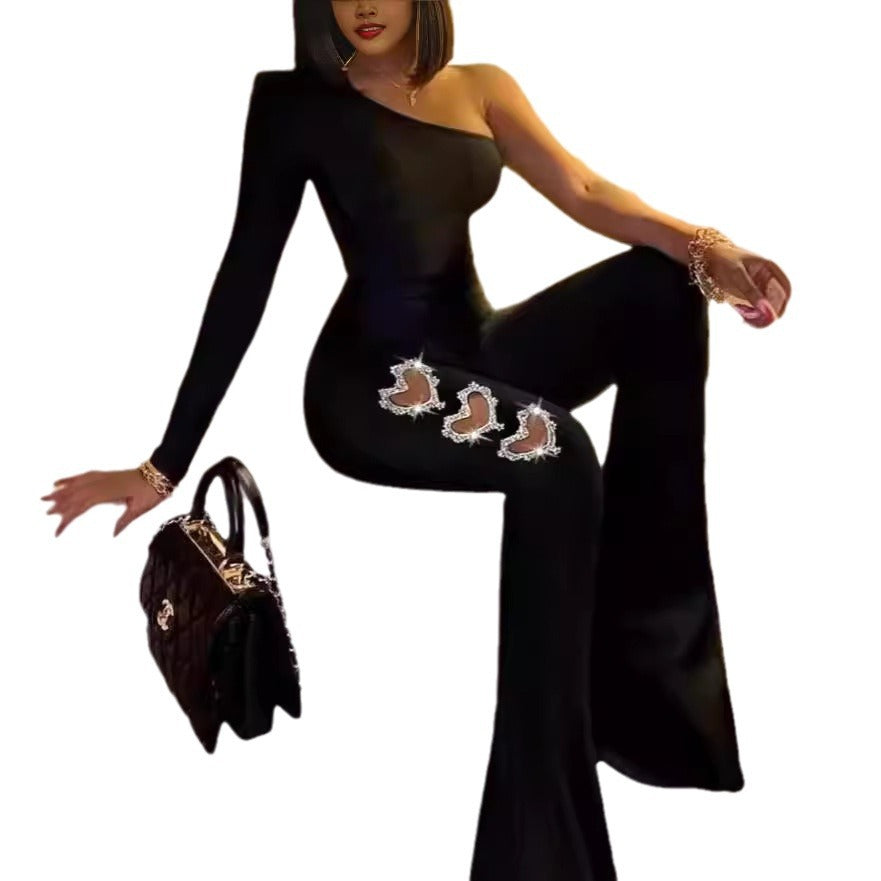 Dame Elegant en-sidig Flare Jumpsuit med dekorative dekorasjoner Skjora