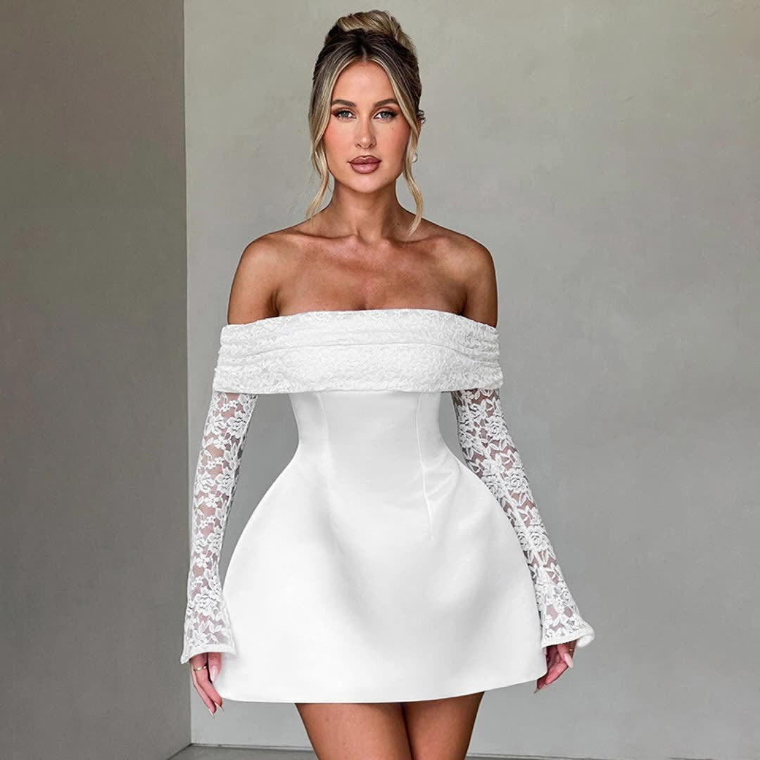 Dame Offshoulder Minikjole med spisse ermer og figurformet silhuett Skjora