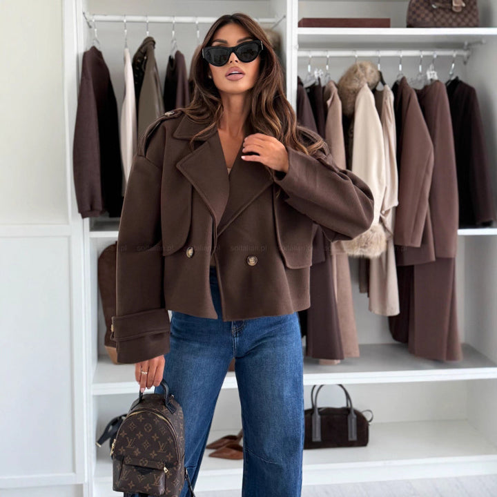 Dame oversized ulljakke med brede revers Skjora