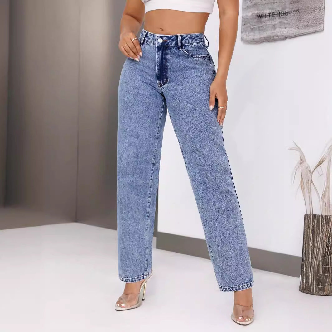 Damen Høy Midje Jeans med Vid Ben Skjora
