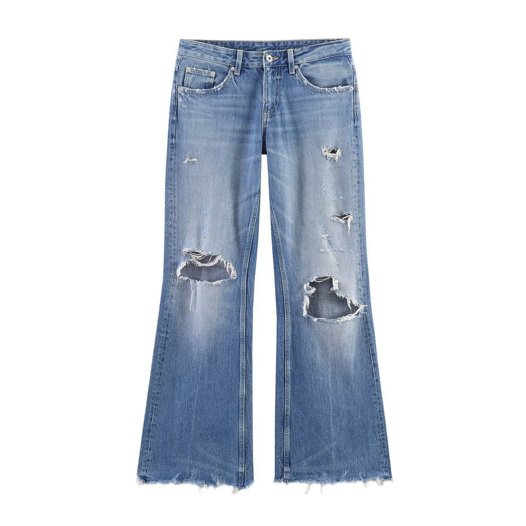 Dame Flared Jeans med ødelagte effekter og frynseavslutninger Skjora