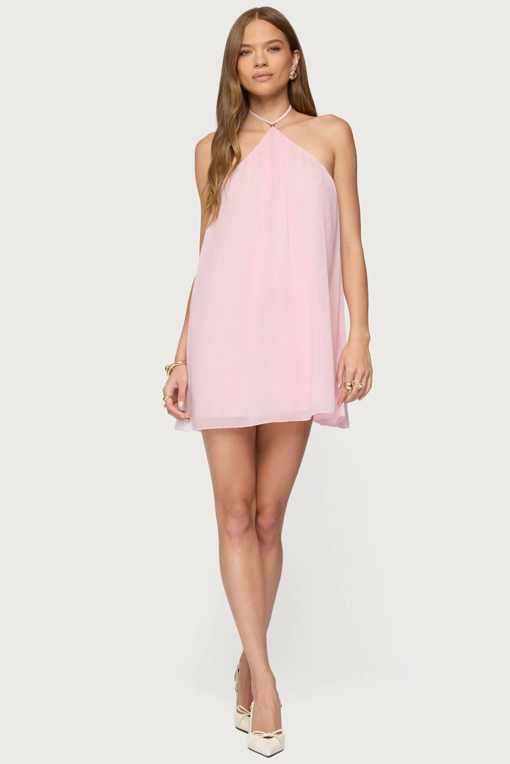 Damen Chiffon Kleid mit Nackenträger und luftiger Silhouette Skjora