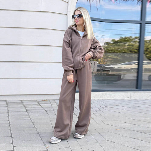 Dame Oversized Hoodie og Vide Bukser Sett Skjora