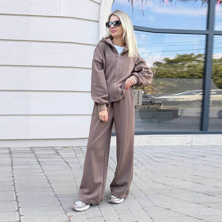 Dame Oversized Hoodie og vid bukse Sett Skjora