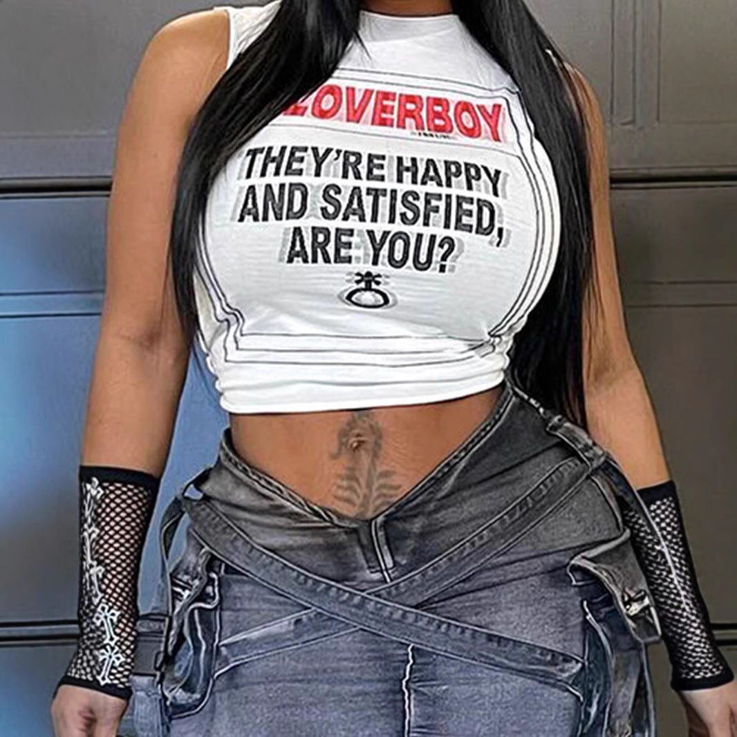 Dame Crop-Top med kreativ tekst og avslappet snitt Skjora