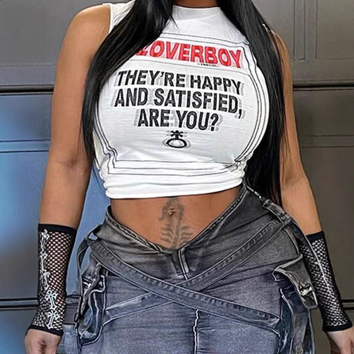Dame Crop-Top med kreativ tekst og avslappet snitt Skjora