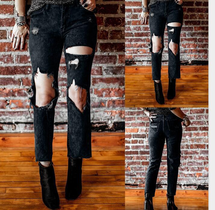 Dame Z destroyed jeans med høy midje og avslappet snitt Skjora