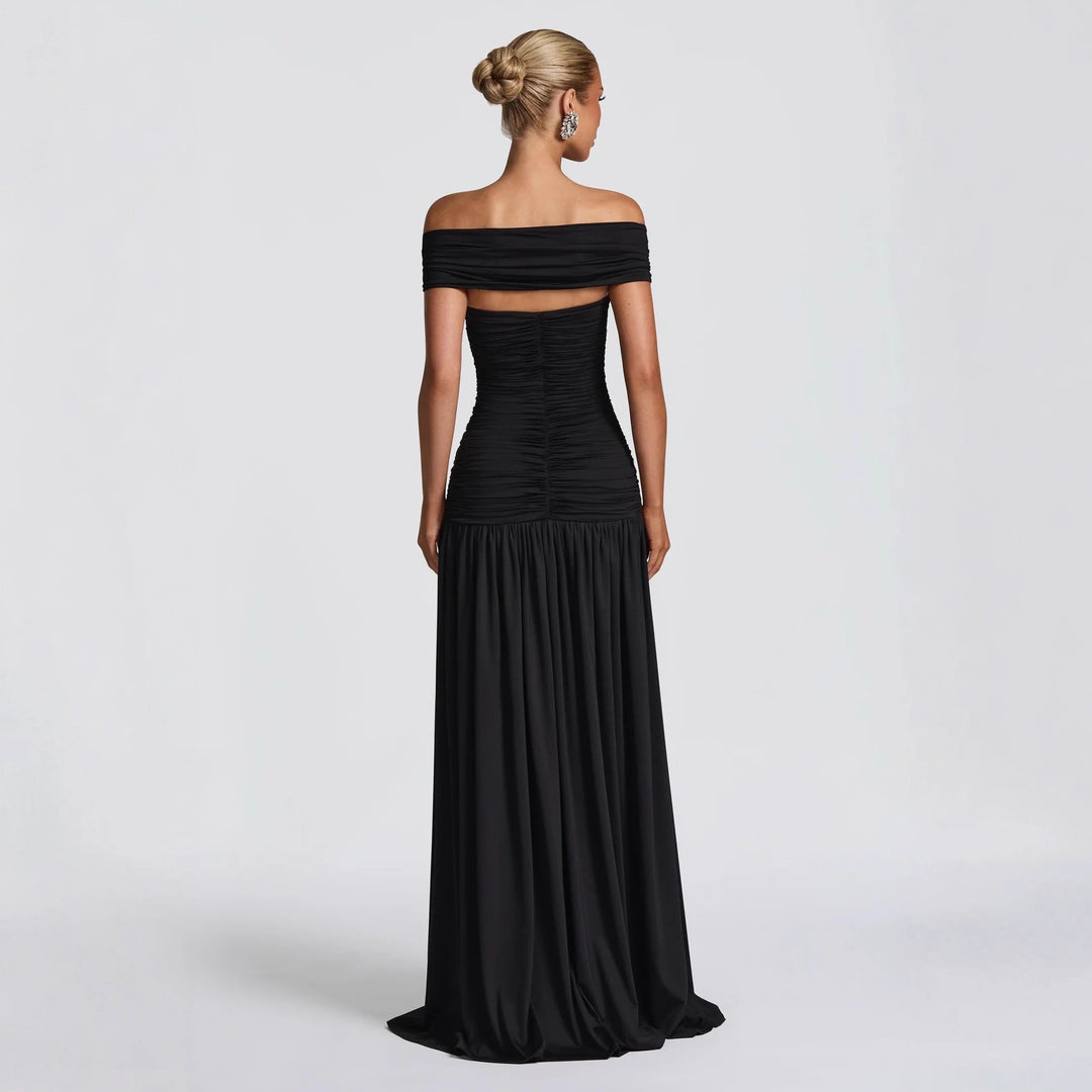Dame Off-Shoulder Maxikjole med Cut-Out og Faltedrapering Skjora