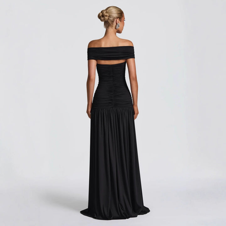 Dame Off-Shoulder Maxikjole med Cut-Out og Faltedrapering Skjora