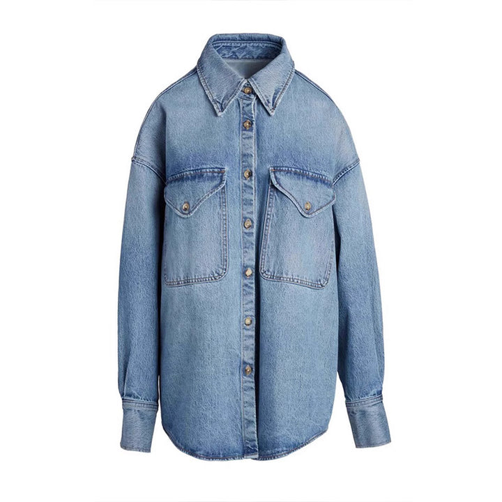 Dame avslappet overshirt-jakke laget av høykvalitets denim Skjora