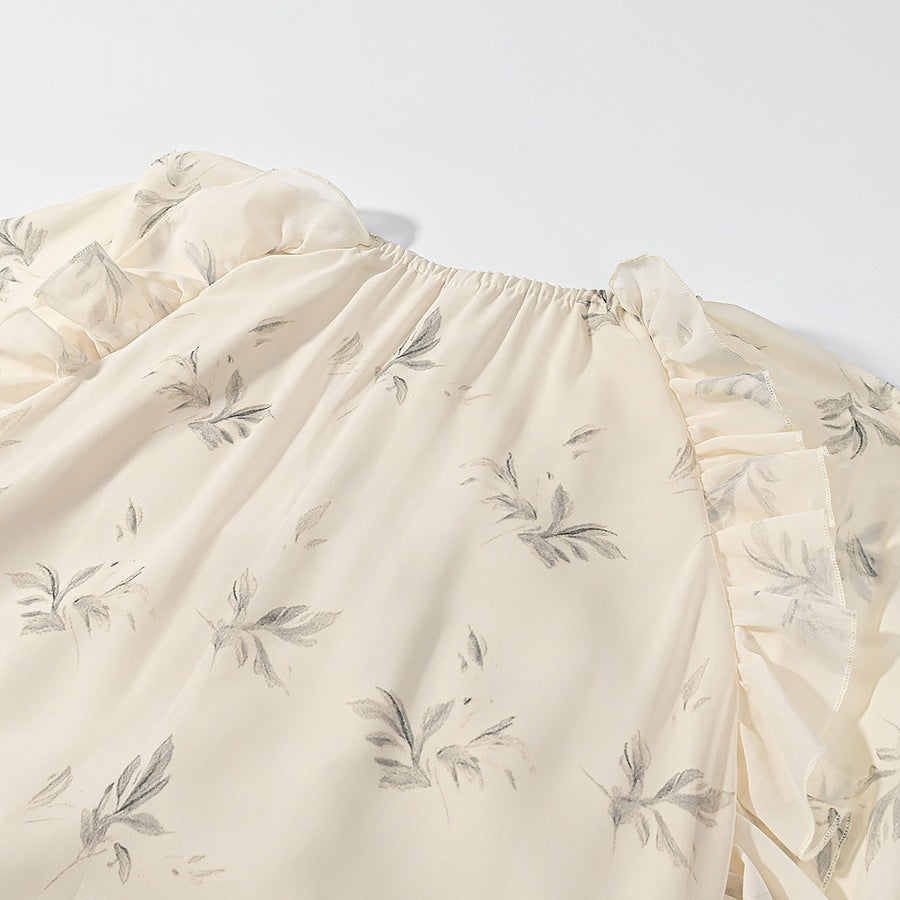 Dame Maxikjole med elegante volangdetaljer og blomstermønster Skjora