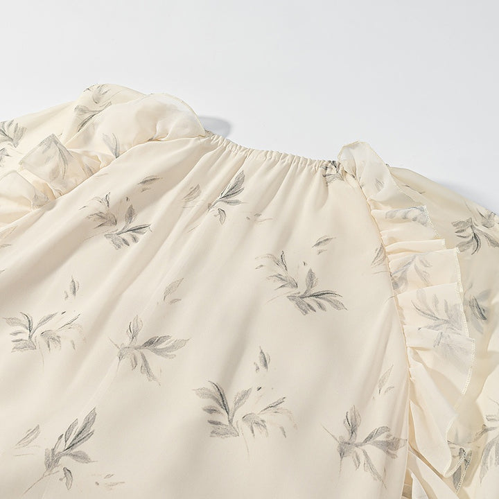 Dame Maxikjole med elegante volangdetaljer og blomstermønster Skjora