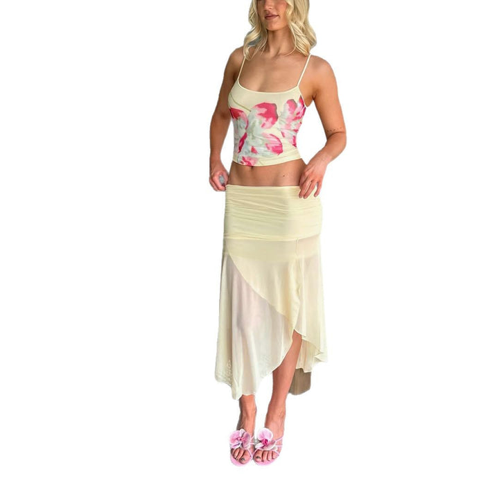Dame elegant Maxi-kjole med asymmetrisk snitt og blomsterdesign element Skjora