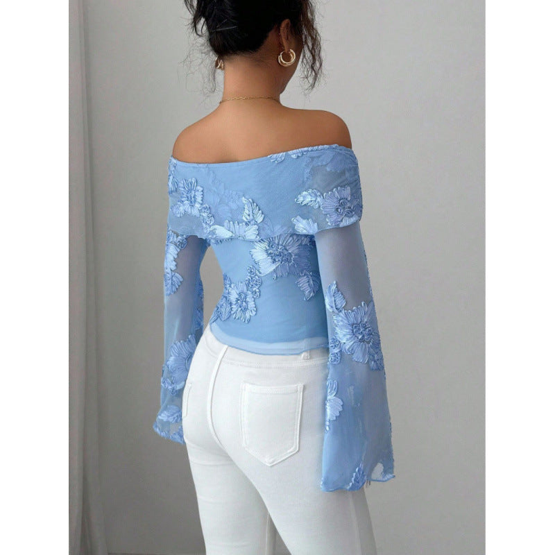 Dame Elegant topp med skulderfri design og blomsterdesign Skjora
