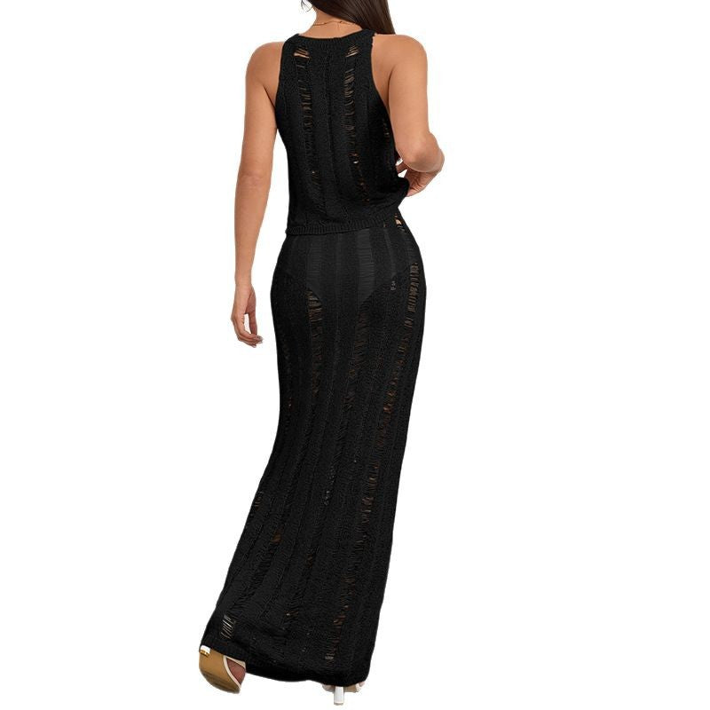 Damen Häkel-Maxi-Kleid mit tiefen Cut-Outs und elegantem Design Skjora