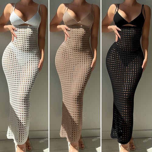 Damen Häkel-Maxikleid im figurbetonten Design Skjora