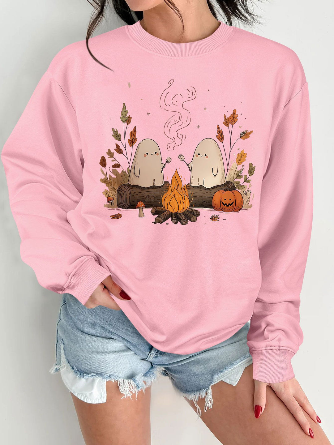 Dame sweatshirt med leken skummel motiv og komfortabel passform Skjora