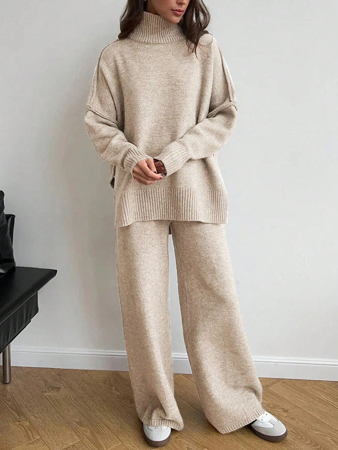 Kvinner avslappende fleece loungewear sett med høy krage Skjora