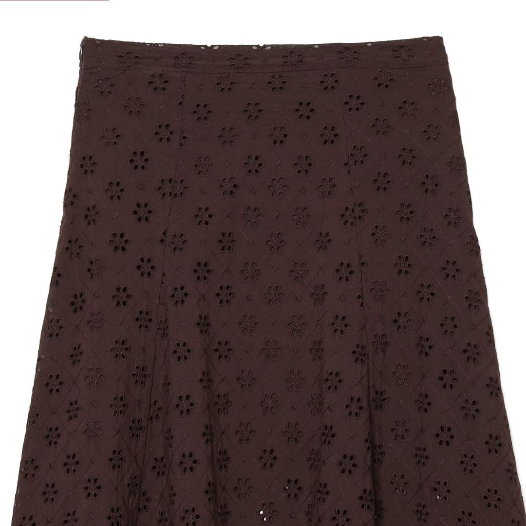 Dame Midiskjørt med fin hullbroderi Skjora